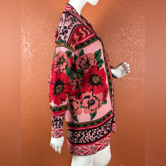 Farm Rio Floral Knit Cardigan Sweater - Pink and Red - Picture 16 of 17